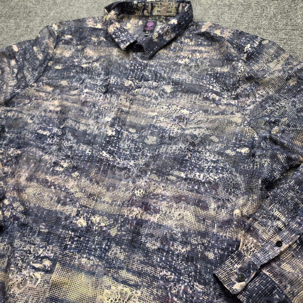 Twisted Tailor Caples Blue White Abstract Lace Mesh Button Up Shirt 6XL